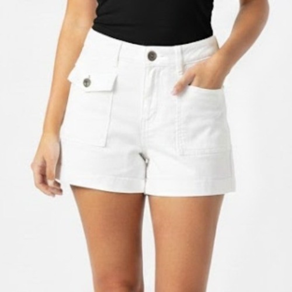 NEW Cato Womens White‎ High Rise Utility Shorts Button Fly Pockets Size 14